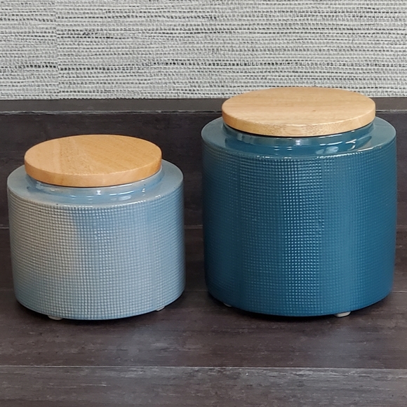 Crate and Barrel Ena Blue Canisters, Set Of 2, Medium and Small, NWT - Picture 4 of 16